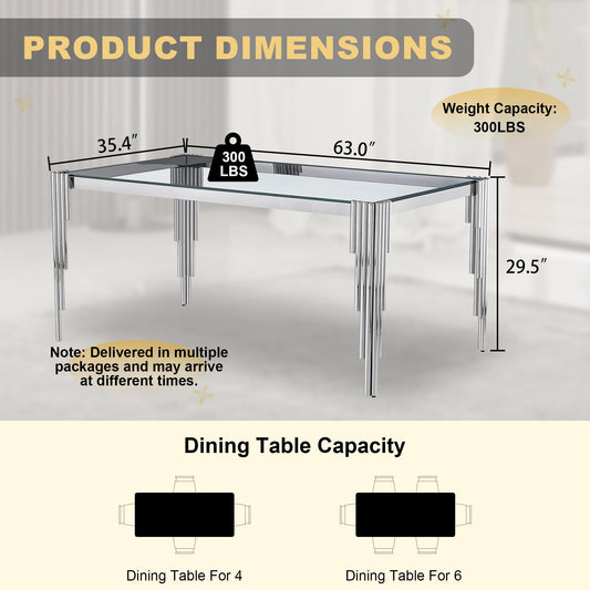 63'' Modern Glass Dining Table for 4