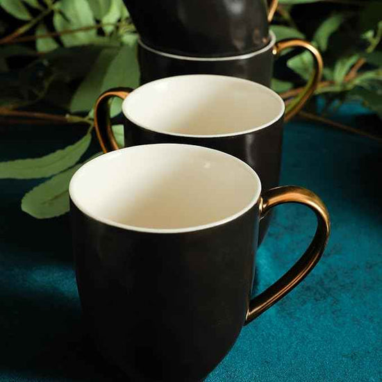 Stone Lain Florian Modern Porcelain 16 Piece Dinnerware Set, Plates and Bowls Set, Dish set for 4, Black And Golden Rim
