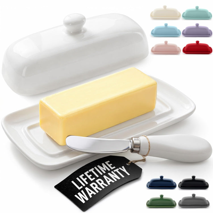 Ceramic Butter Dish with Lid For Countertop & Stainless Steel Knife