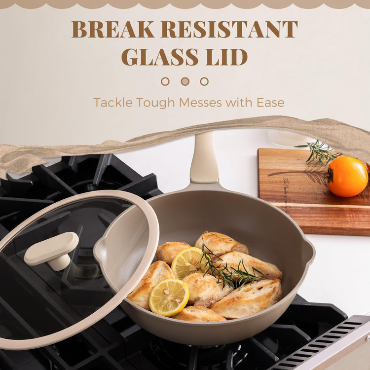 Nonstick Deep Frying Pan with Glass Lid