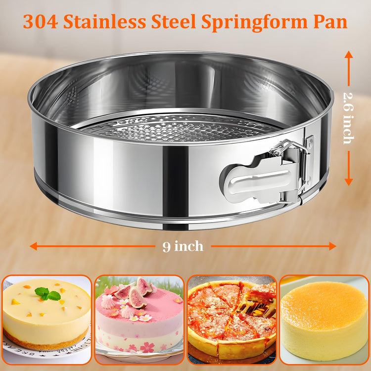 9 Inch Springform Pan 304 Stainless Steel Nonstick Springform Cake Pan with Removable Bottom