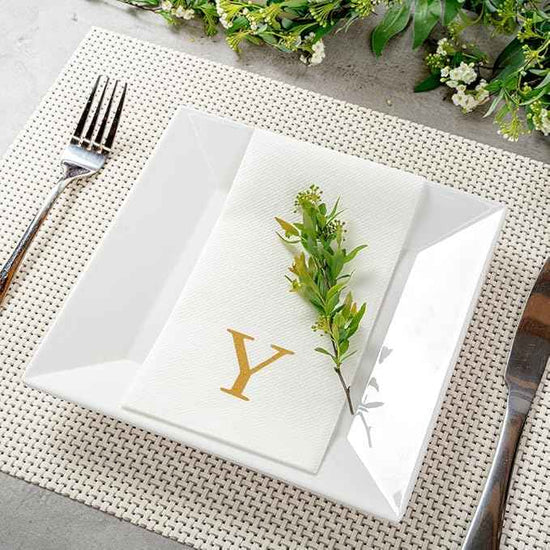 Luxenap 15.8 X 7.9 Inch Linen-Feel Guest Towels, 2000 Lettered Hand Towels - Gold Letter 'Y', Sans Serif Font, White Paper Dinner Napkins, airlaid, For Restrooms And Tables - Restaurantware