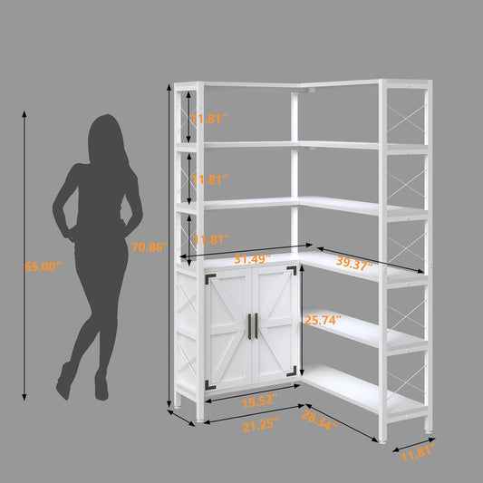 6-Shelf Corner Bookshelf, Vintage Industrial Corner Shelf Etagere Bookcase, Large Book Shelf with Metal Frame Open Storage Corner Cabinet (White-Lockers, Small)