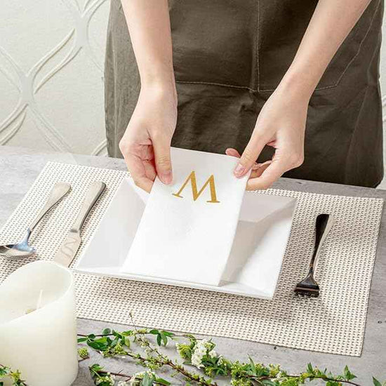 Luxenap 15.8 X 7.9 Inch Linen-Feel Guest Towels, 2000 Lettered Hand Towels - Gold Letter 'W', Sans Serif Font, White Paper Dinner Napkins, airlaid, For Restrooms And Tables