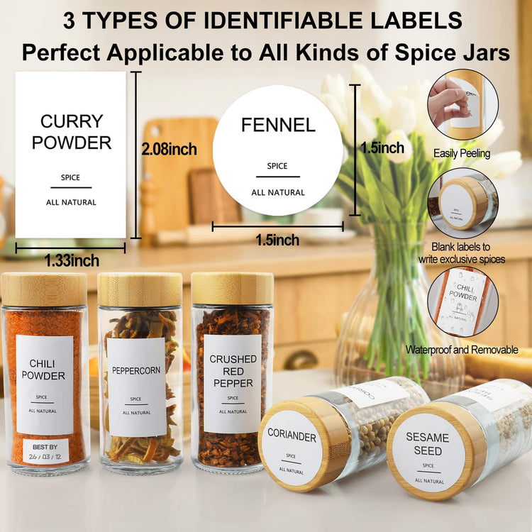 Glass Spice Jars with 398 Labels (24 Count)