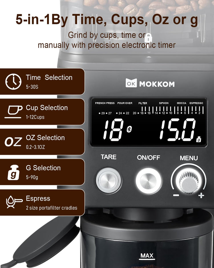 Electric Conical Burr Coffee Grinder with Removable Coffee Scale