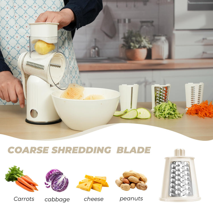 Rotary Cheese Grater Manual Hand Crank with 5 Blades & Suction Base