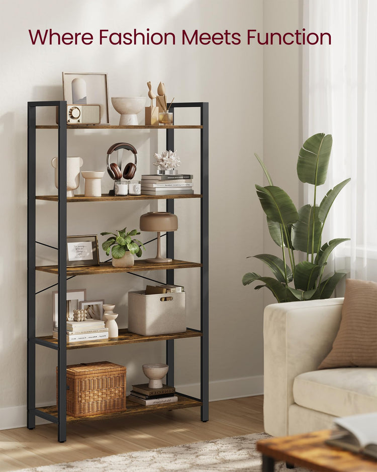 5 Tier Bookshelf with Steel Frame