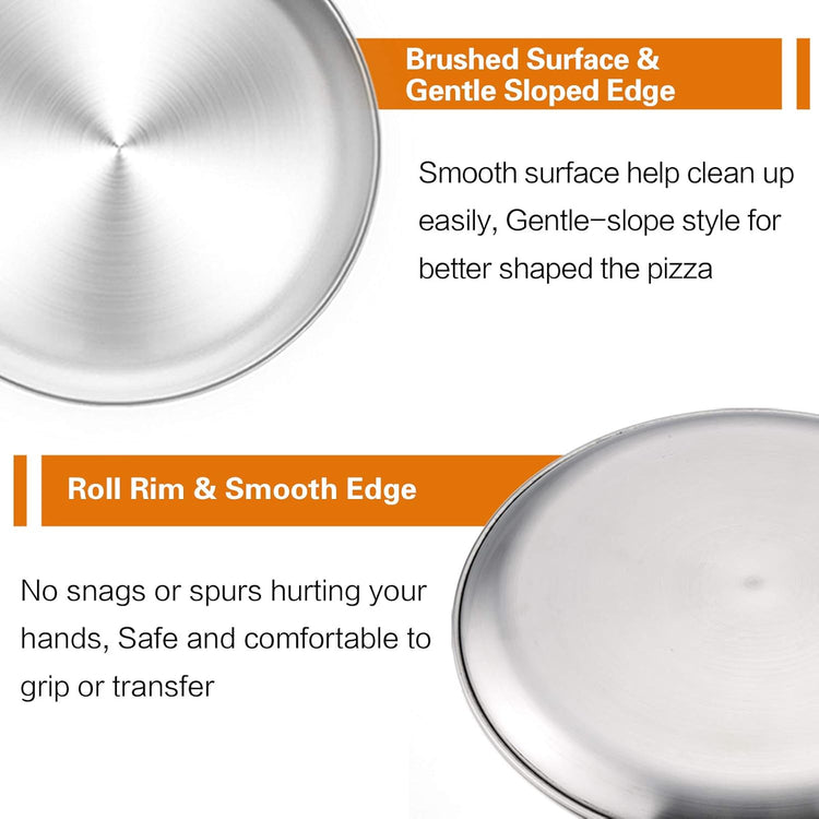 TeamFar Pizza Pan, 10” & 12” & 13.4”, 3 Pcs Pizza Pan Set Stainless Steel Pizza Pan Round Pizza Oven Pans Tray for Baking Serving, Healthy & Rust Free, Heavy Duty & Dishwasher Safe