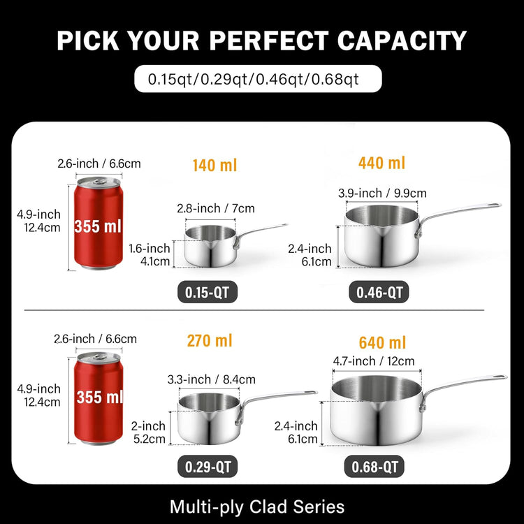 Cooks Standard Stainless Steel Butter Warmer 0.15 QT, Multi-Ply Clad Small Sauce Pan, 140ml Mini Butter Chocolate Milk Melting Pot with Pour Spout Cooking Pot ideal for Chefs, Baristas
