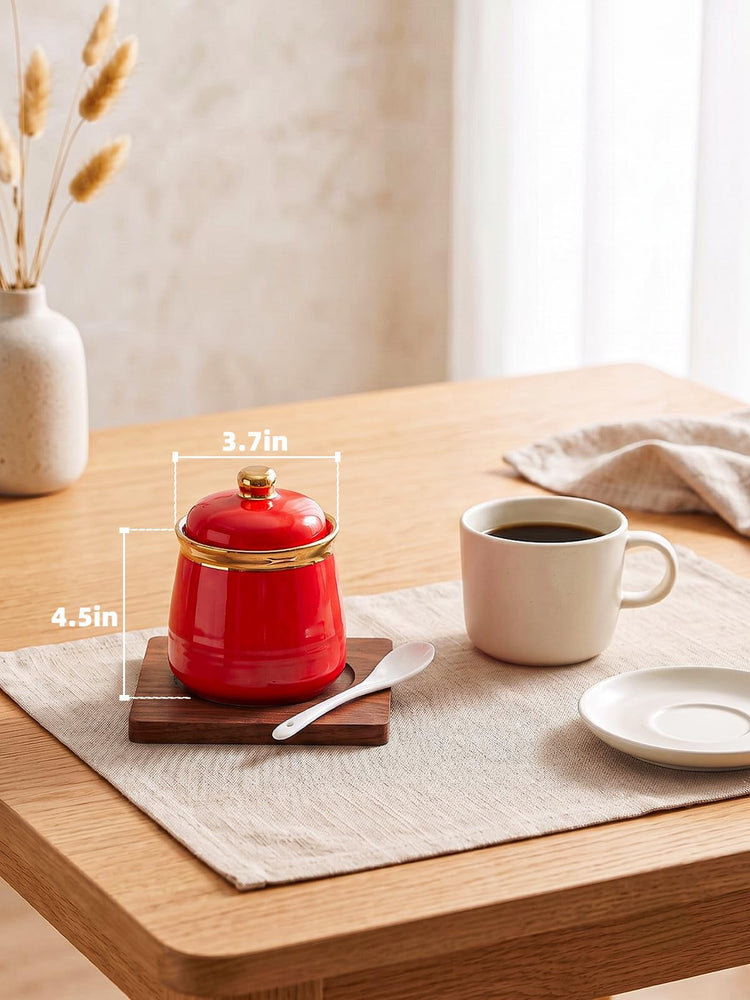 12oz Ceramic Sugar Bowl with Lid and Spoon
