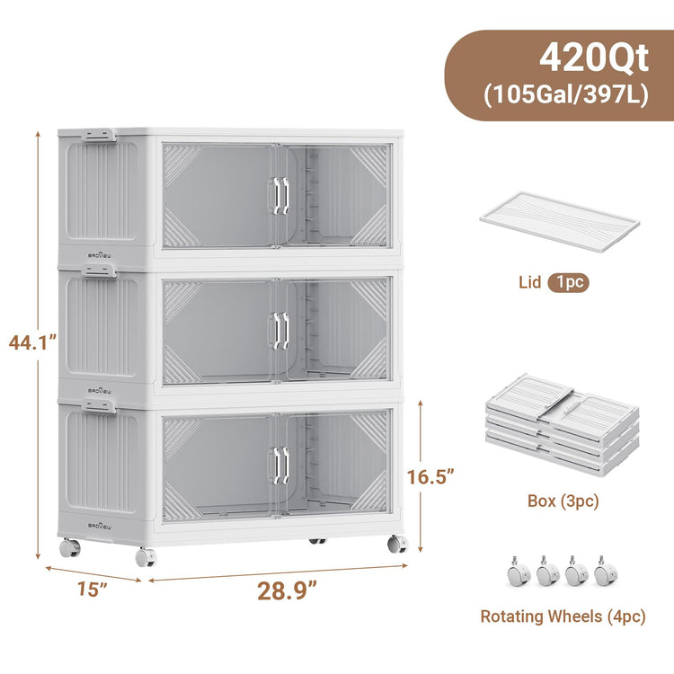 V60 420QT Plastic Stackable Storage Bins with Lid (3 Count)
