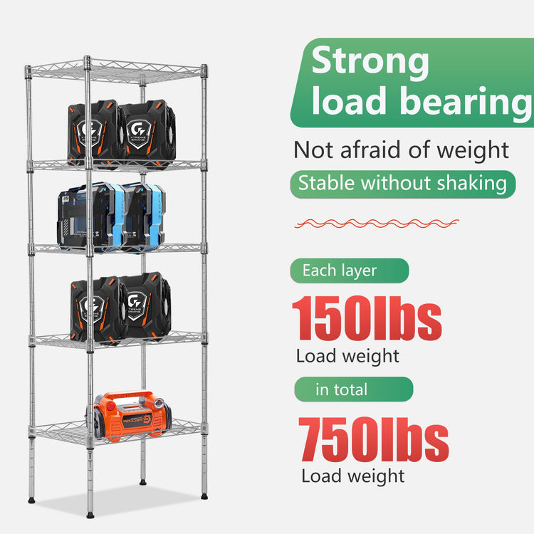 5 Tier Wire Shelving Adjustable Metal Shelves 17L x 12W x 48H NSF Pantry Shelves Storage Rack Shelving Units for Kitchen Garage Small Places Commercial