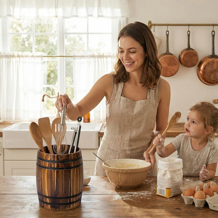 Wine Barrel Design Kitchen Utensil Crock