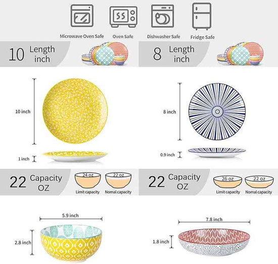 Selamica Ceramic Dinnerware Sets, 16 Pieces Dishes Set for 4, Scratch Resistant Plates and Bowls Sets, Dishwasher & Microwave Safe, Assorted Colors