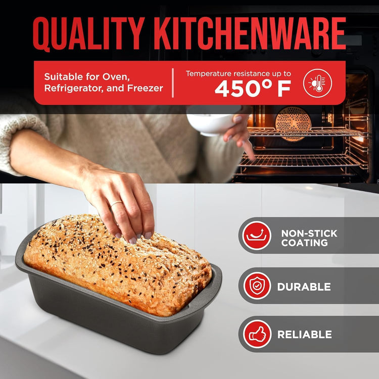 Nonstick Loaf Pan Set Pack of 2, 10.2" & 11" Large Baking Bread Pan, Oven Safe Up to 450°F, PFOA, PFOS, PTFE Free, Space Saving Stackable Design, Stain Resistant, Dishwasher Friendly, Gray Marble