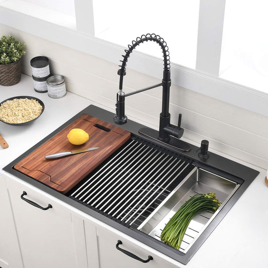 33 Inch Black Drop In Kitchen Sink