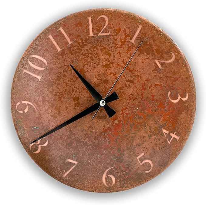 Handmade Pure Copper Wall Clock for Home Decoration, Decor Clock for Living Room, Bedroom and Kitchen, Rustic Decorative Mural Clock Art for Farmhouse (Rusty Numbers, 17.7)