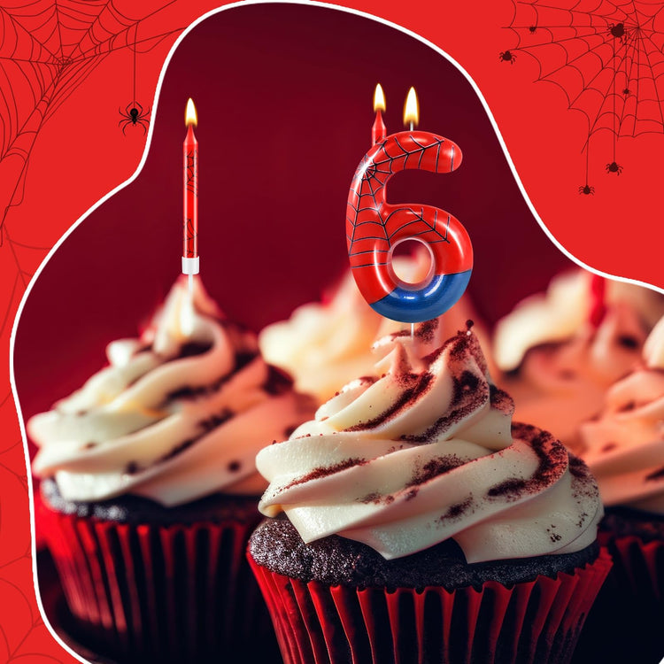 13 Pcs Spider Themed Birthday Candle Set Red Spider Theme Number 6 Candle Cake Topper for Boys Girls Birthday Decoration Spider Party Decoration Supplies (13 Count)