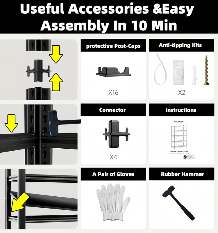 5 Tier Metal Shelving Unit, Adjustable Storage Shelves, 72" H x 35.43" W x 15.8" D Heavy Duty Garage Shelves for Warehouse, Basement, Kitchen, Pantry, Living Room, Black