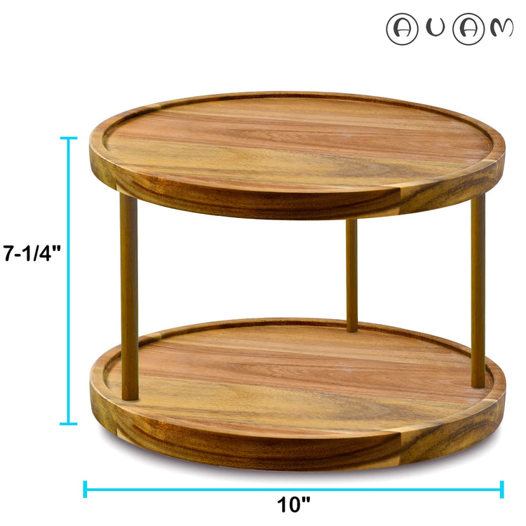 10" Two Tier Acacia Wood Lazy Susan Organizer Kitchen Turntable for Cabinet Pantry Table Organization