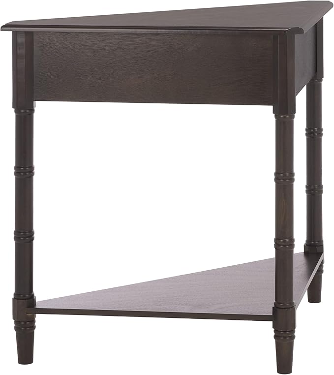 SAFAVIEH Home Collection – Gomez Dark Chocolate Corner Table, 1-Drawer Space-Saving Triangle Accent Table, Classic Turned-Leg Design (AMH5709F)