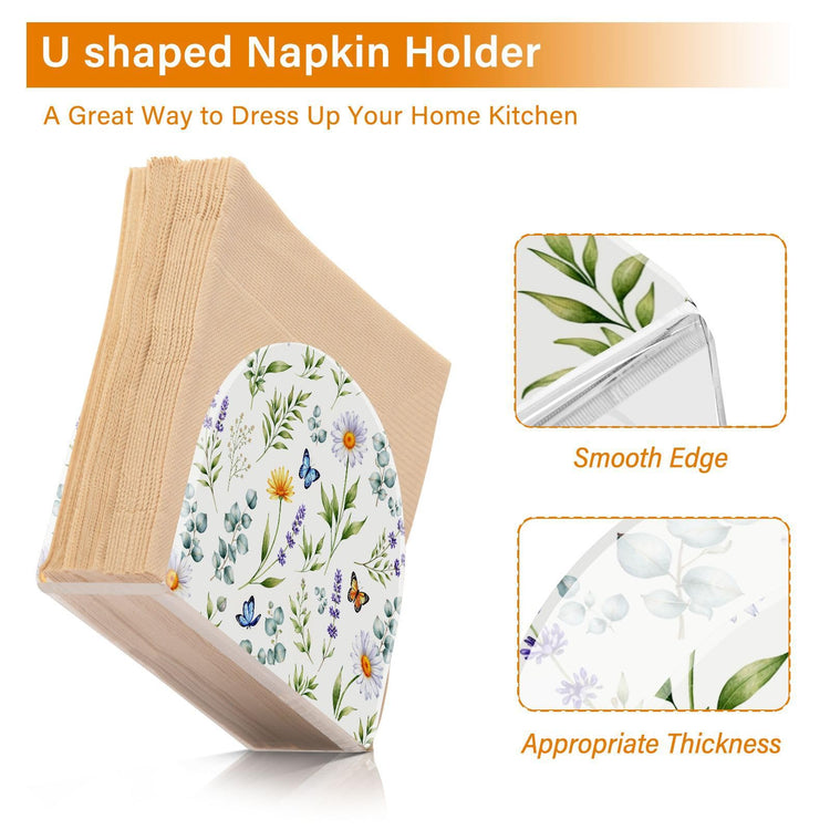 Wildflowers Butterflies Botanical Napkin Holder for Table Paper Napkins Holder Acrylic Tissue Dispenser Kitchen Dining Room Bathroom Party Car Decor