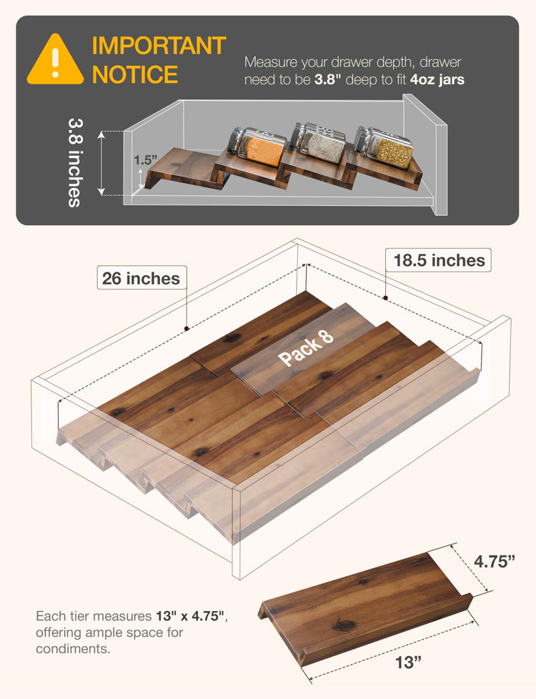 Acacia Wooden Spice Rack Organizer for Cabinet (4 Count)