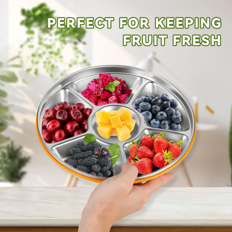 6 Compartment Stainless Steel Serving Tray with Lid