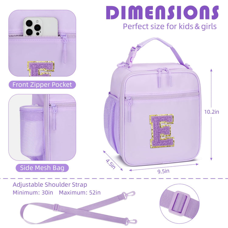 Initial Insulated Lunch Bag for Girls Kids