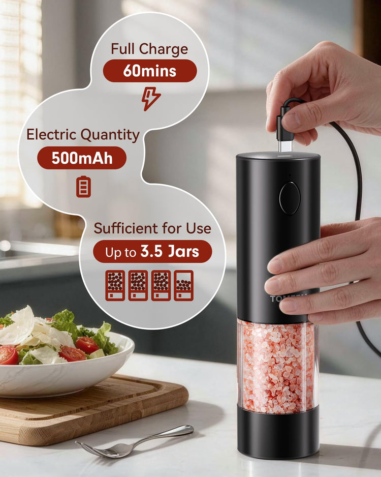 Larger Capacity Rechargeable Electric Salt and Pepper Grinder Set