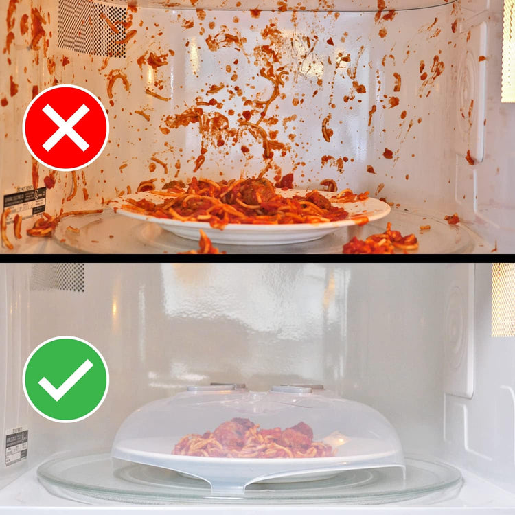 Magnetic Splatter Cover, 12-Inch Clear BPA-Free Food Lid, Vented Plate Guard with Steam Vents, Anti-Splash Microwave Lid, Dishwasher Safe, Space-Saving Magnetic Storage - Heather Gray