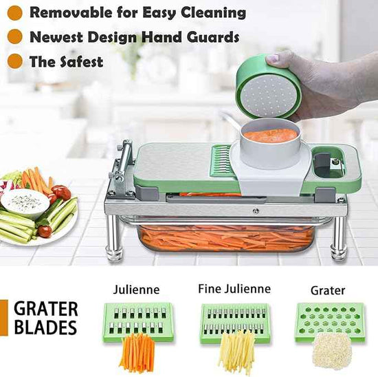 Stainless Steel Vegetable Chopper with 10 Blades - Mandoline Slicer-Pro Food Chopper with Container - Veggie Salad Onion Chopper - Potato Dicer - Tomato Cutter - Cheese Grater