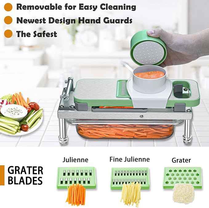 Stainless Steel Vegetable Chopper with 10 Blades - Mandoline Slicer-Pro Food Chopper with Container - Veggie Salad Onion Chopper - Potato Dicer - Tomato Cutter - Cheese Grater