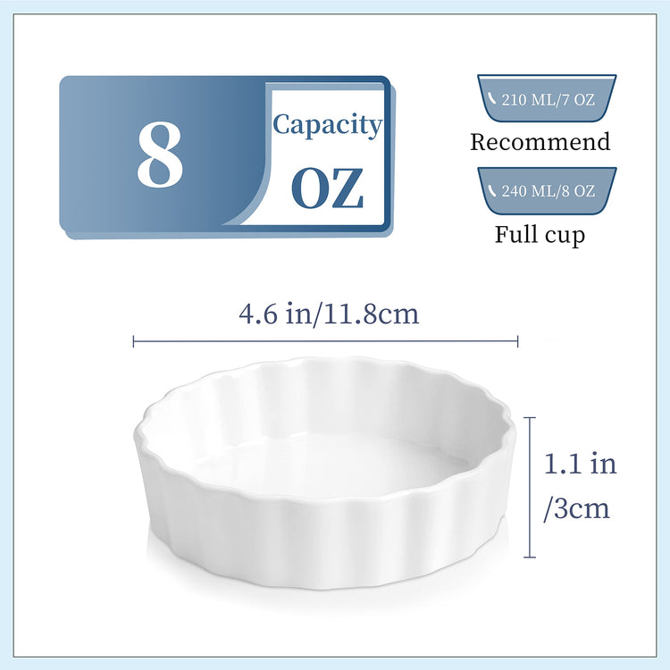Porcelain Ramekins 8 Oz Oven Safe Set of 6
