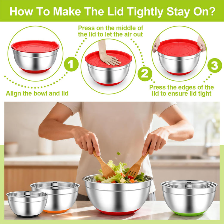 Mixing Bowls Stainless Steel Salad Bowls with Lids