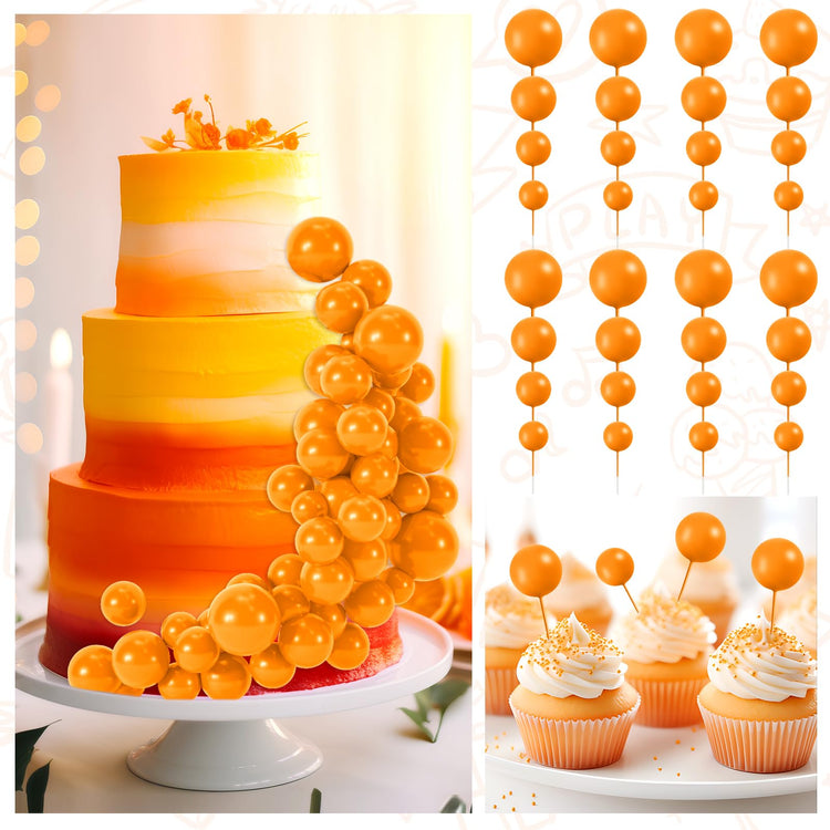 48 Pcs Orange Balls Cake Topper Decorations Balloon Cupcake Toppers Foam Cake Topper Balls for Thanksgiving Halloween Birthday Party Wedding Anniversary Cake Decorating (48 Count)