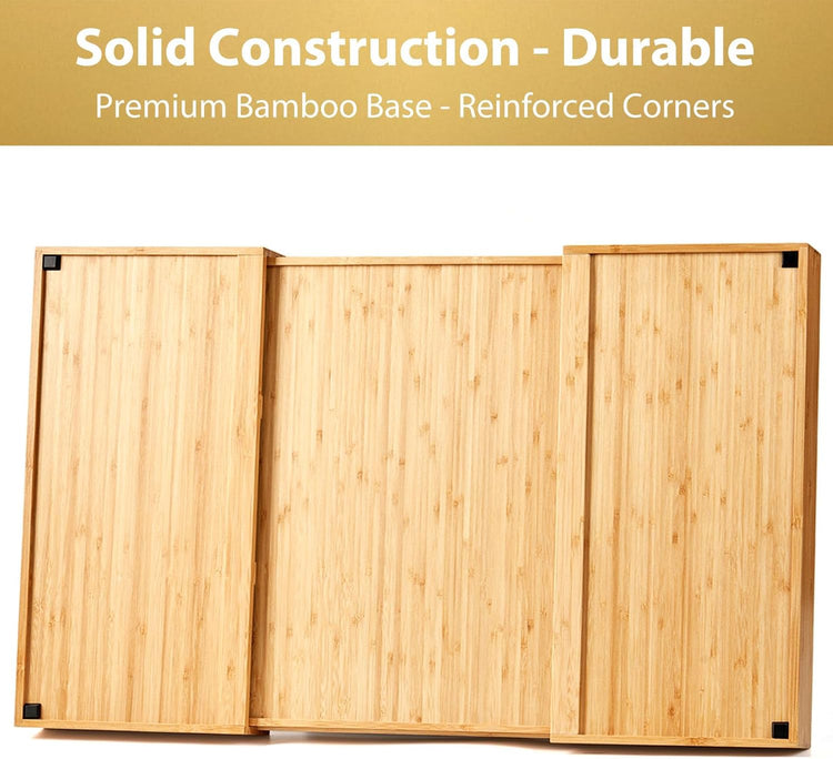 Umilife Extra Large Expandable Kitchen Siverware Utensils Drawer Organizer, 19" Deep for Big Drawer, Adjustable Bamboo Wood Drawer Divider with Curved Grooves, Cutlery Tray Flatware Holder