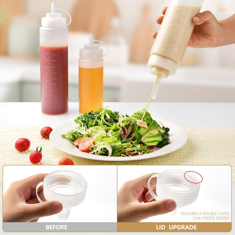 8 Pack 12 oz Plastic Squeeze Condiment Bottles with Cap Lids (8 Count)