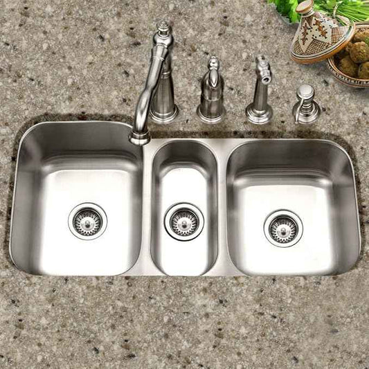 Houzer MGT-4120-1 Medallion Gourmet Series Undermount Stainless Steel Triple Bowl Kitchen Sink