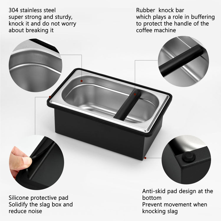Espresso Knock Box Stainless Steel Large Coffee Puck Container Knockbox