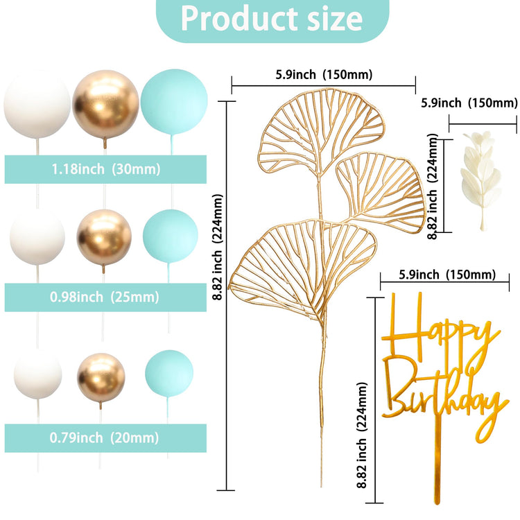 57Pcs Balls Cake Topper Boho Grass Cake topper Pearl Balls Acrylic Happy Birthday Cake Decorations for Wedding Baby Shower Birthday Boho Themed Party Supplies Light Blue (57 Count)