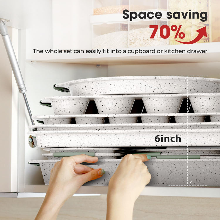 11-Piece Non-Toxic Baking Set, Stackable Nonstick Cookware, White&Green