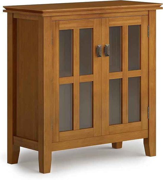 SIMPLIHOME Artisan SOLID WOOD 30 Inch Wide Contemporary Low Storage Cabinet in Honey Brown, For the Living Room, Entryway and Family Room