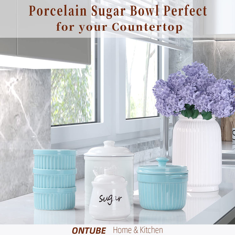 Ceramic Sugar Bowl with Lid and Spoon 12oz