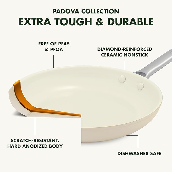 GreenPan Padova Hard Anodized Healthy Ceramic Nonstick 17 Piece Cookware Set, PFAS-Free, Induction, Dishwasher Safe, Oven Safe, Taupe