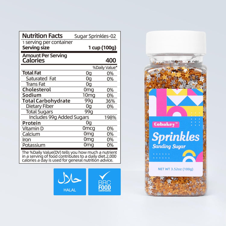 Gold Sanding Sugar Edible Silver Glitter Stars Mix (3.5 Ounce)