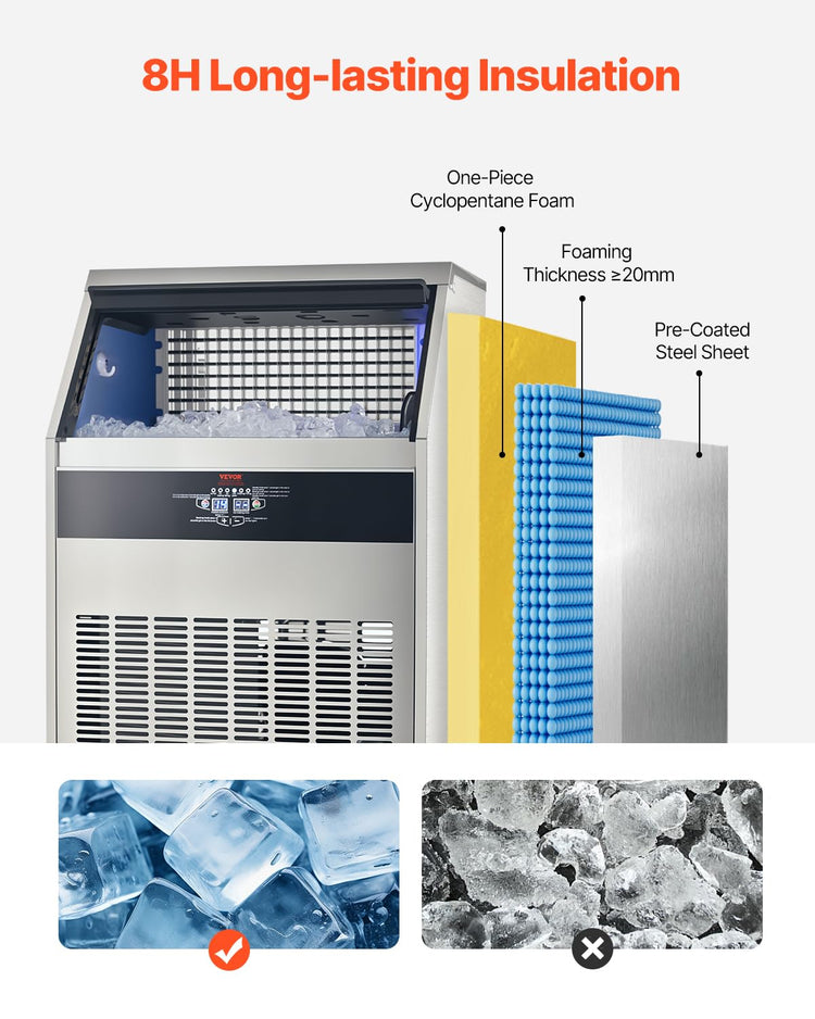 VEVOR Commercial Ice Maker Machine, 440lbs/24H Ice Maker Machine with 110lbs Storage Capacity, 160 Ice Cubes in 15 Minutes, LED Digital Display Freestanding Self-Cleaning for Bar Office Restaurant