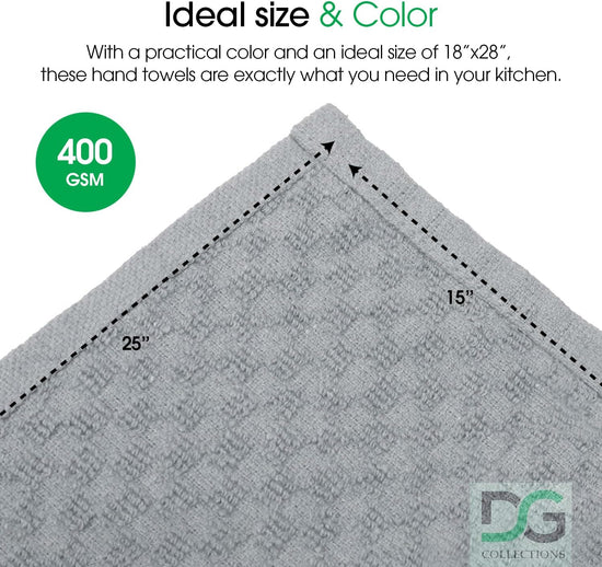 DG Collections Ash Grey Kitchen Towels - 100% Cotton Terry Tea Towels for Cleaning, Drying, and Highly Absorbent Kitchen Dish Cloth for Bar Cleaning - 8 Pack - 15 x 25 Inches - Nestoria