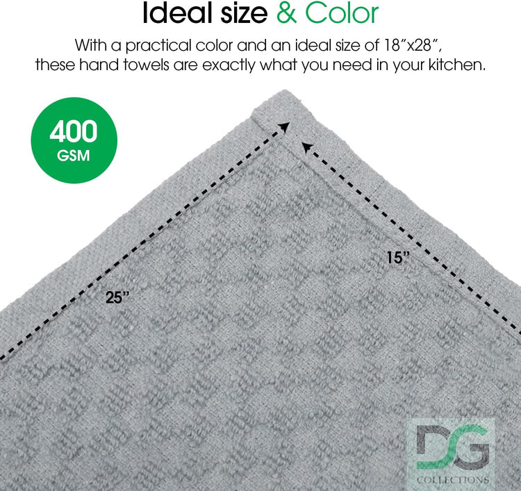 DG Collections Ash Grey Kitchen Towels - 100% Cotton Terry Tea Towels for Cleaning, Drying, and Highly Absorbent Kitchen Dish Cloth for Bar Cleaning - 8 Pack - 15 x 25 Inches - Nestoria